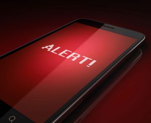 Smart phone displaying an emergency notification