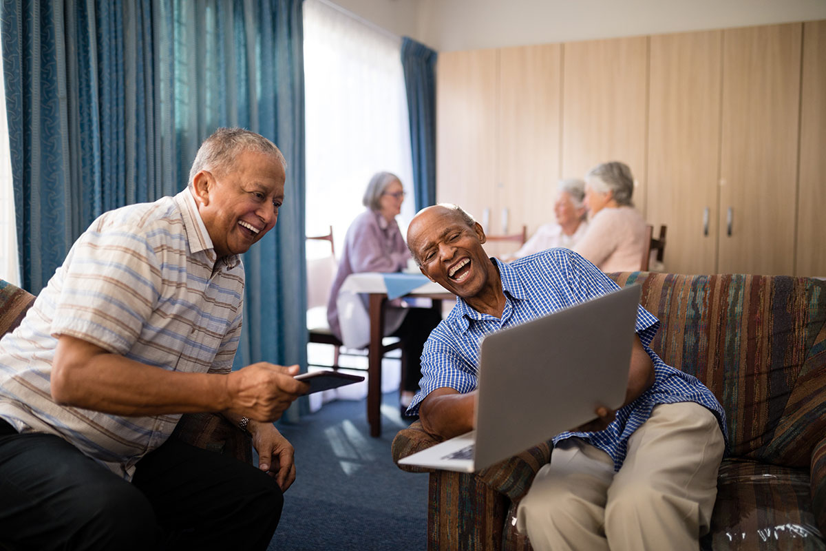 Two elderly men in senior care